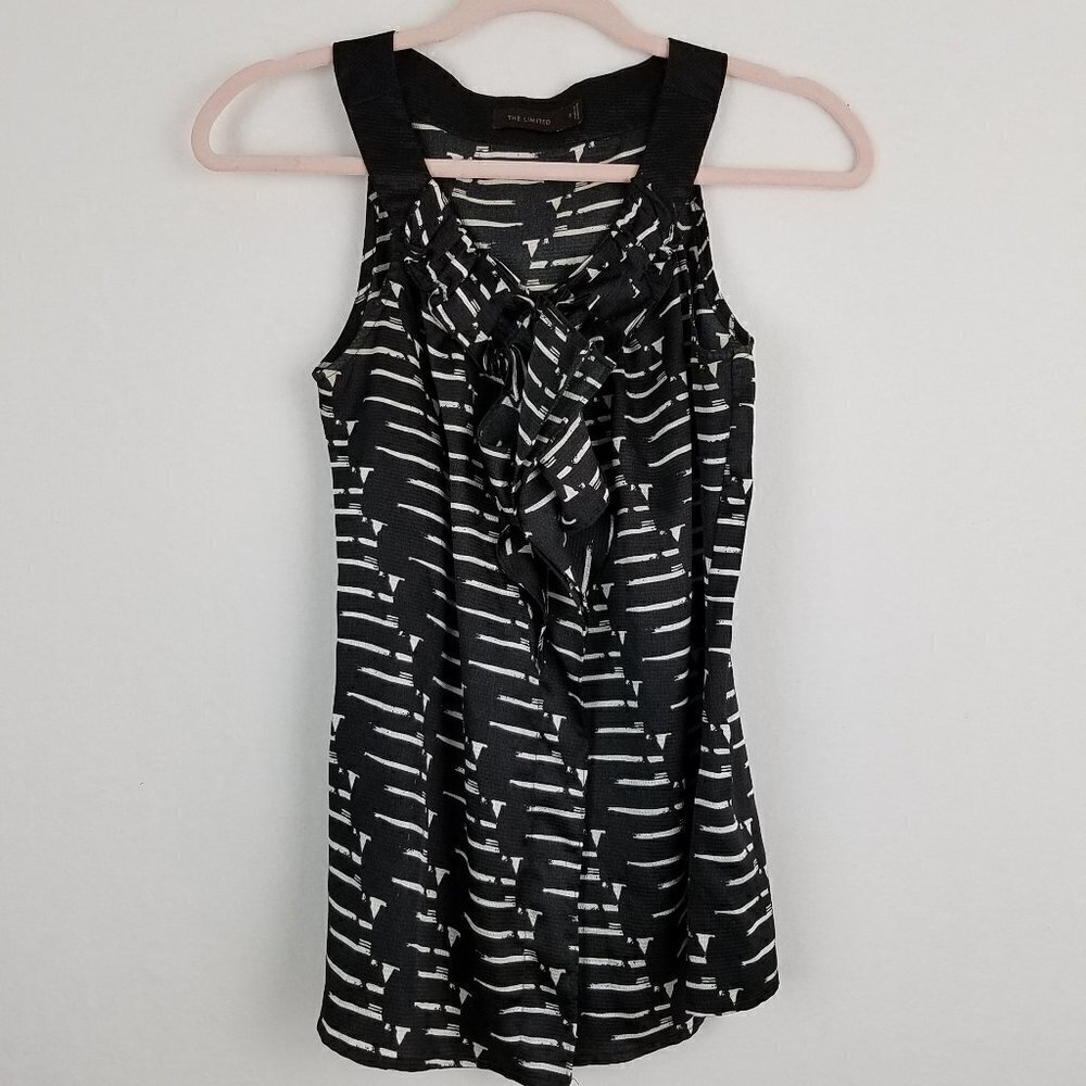 The Limited Black White Ruffle Front Sleeveless Blouse Top S